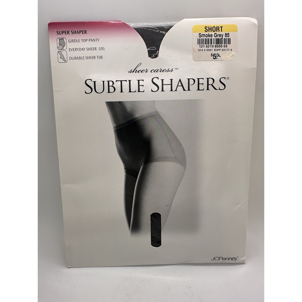 Sheer Caress Subtle Shapers Control Top Pantyhose Short Smoke Grey 85 Vintage